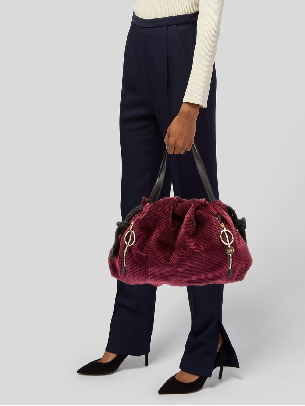 See By Chloe Burgundy Velvet Drawstring shoulder Bag